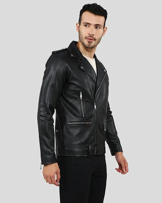 Men's Gregor Black Biker Leather Jacket – view 3