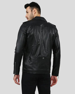 Men's Gregor Black Biker Leather Jacket – view 7