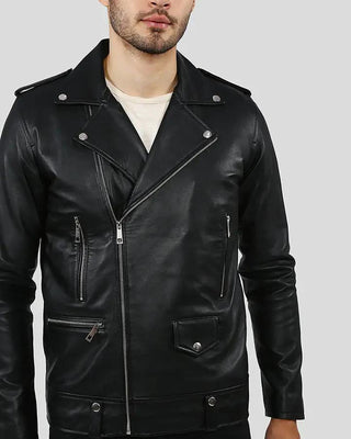 Men's Gregor Black Biker Leather Jacket – view 4