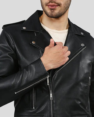 Men's Gregor Black Biker Leather Jacket – view 2