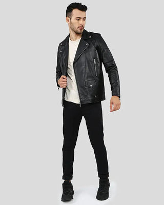 Men's Gregor Black Biker Leather Jacket – view 5