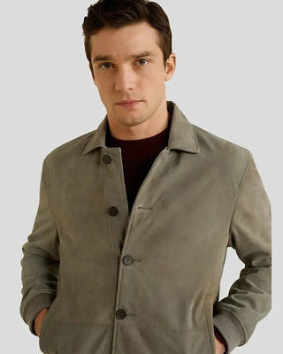Men's Oren Grey Suede Bomber Leather Jacket