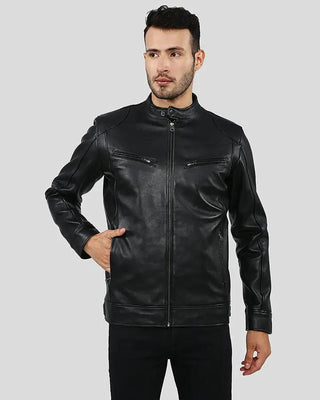 Men's Hamp Black Leather Racer Jacket