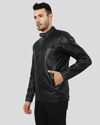 Men's Hamp Black Leather Racer Jacket – view 4