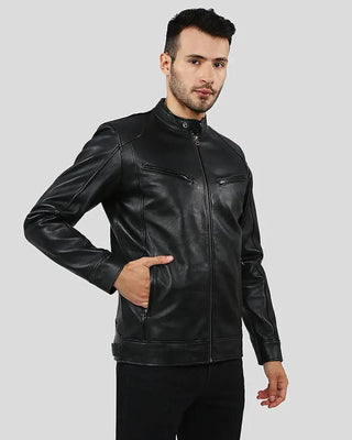 Men's Hamp Black Leather Racer Jacket – view 3