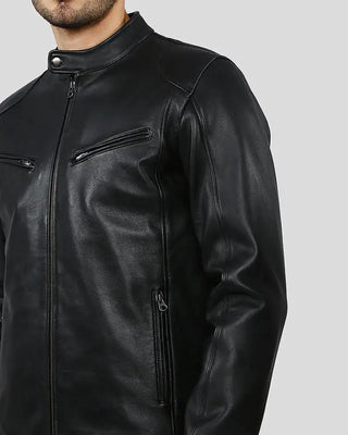 Men's Hamp Black Leather Racer Jacket – view 2
