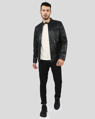 Men's Hamp Black Leather Racer Jacket – view 5