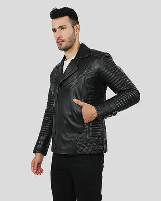 Men's Hector Black Biker Leather Jacket – view 3