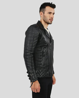 Men's Hector Black Biker Leather Jacket – view 4