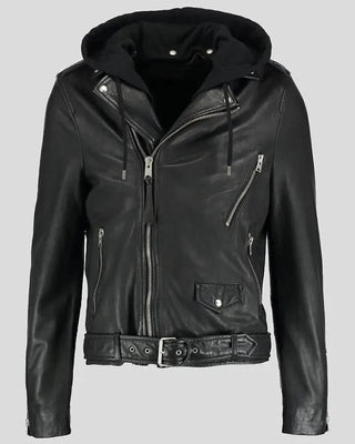 Men's Lupe Black Removable Hooded Leather Jacket – view 2
