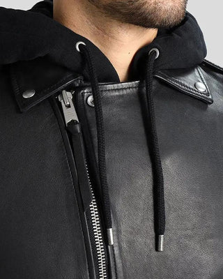 Men's Lupe Black Removable Hooded Leather Jacket – view 4