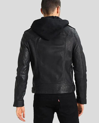 Men's Lupe Black Removable Hooded Leather Jacket – view 6