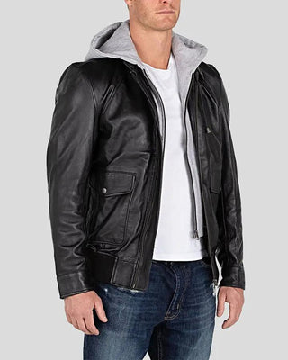 Men's Marc Black Removable Hooded Leather Jacket – view 2