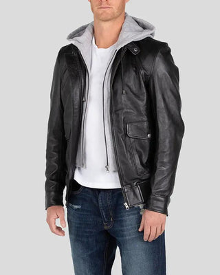 Men's Marc Black Removable Hooded Leather Jacket – view 3