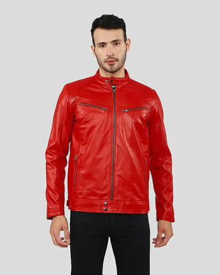 Men's Hunter Red Racer Leather Jacket – view 5