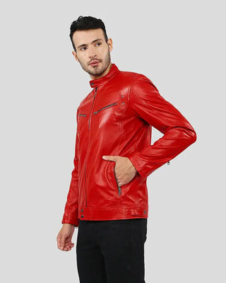 Men's Hunter Red Racer Leather Jacket – view 2