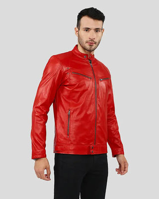 Men's Hunter Red Racer Leather Jacket