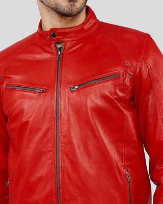 Men's Hunter Red Racer Leather Jacket – view 3