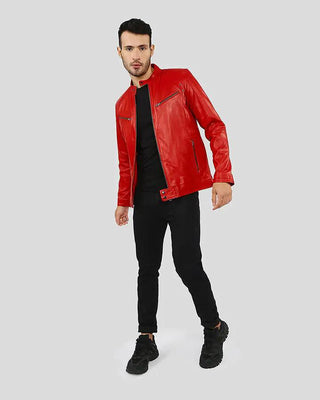 Men's Hunter Red Racer Leather Jacket – view 4