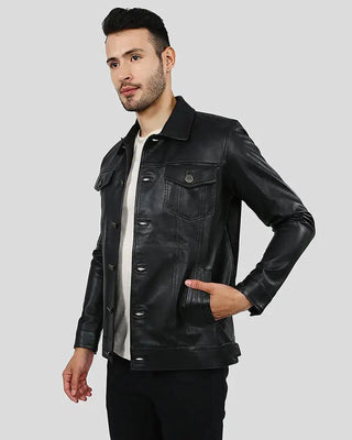 Men's Jake Black Slim Fit Biker Leather Jacket – view 3