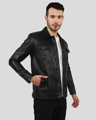 Men's Jake Black Slim Fit Biker Leather Jacket – view 5