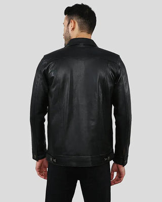 Men's Jake Black Slim Fit Biker Leather Jacket – view 8
