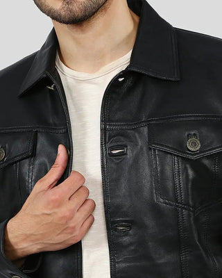 Men's Jake Black Slim Fit Biker Leather Jacket – view 2