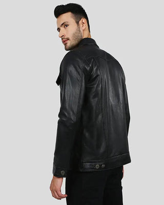 Men's Jake Black Slim Fit Biker Leather Jacket – view 7