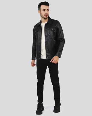 Men's Jake Black Slim Fit Biker Leather Jacket – view 6