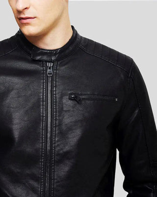 Men's Eric Black Leather Racer Jacket – view 3
