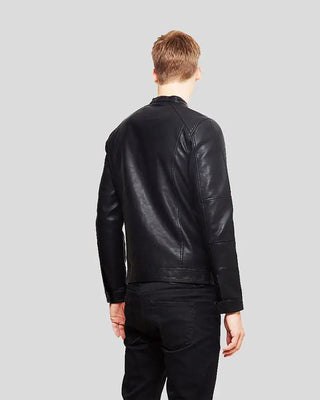 Men's Eric Black Leather Racer Jacket – view 4