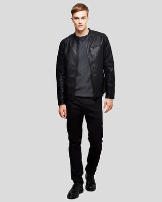 Men's Eric Black Leather Racer Jacket – view 5