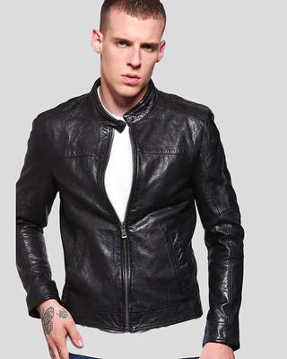 Men's Ferd Black Slim Fit Leather Racer Jacket