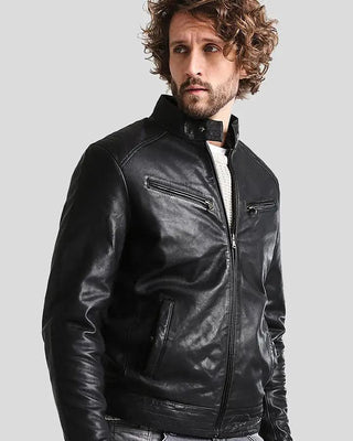 Men's Frank Black Leather Racer Jacket