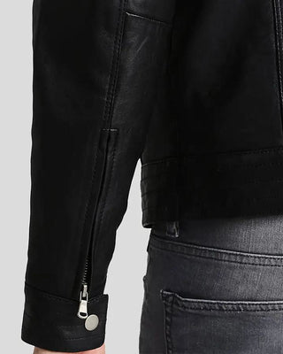 Men's Frank Black Leather Racer Jacket – view 2