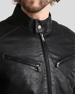 Men's Frank Black Leather Racer Jacket – view 3