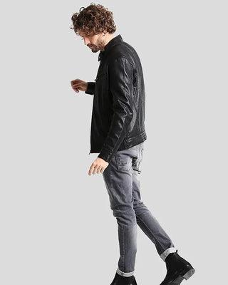 Men's Frank Black Leather Racer Jacket – view 4