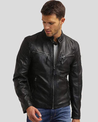 Men's Jose Black Leather Racer Jacket