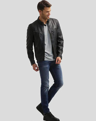 Men's Jose Black Leather Racer Jacket – view 2
