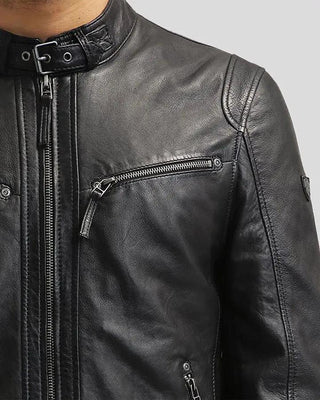 Men's Jose Black Leather Racer Jacket – view 4
