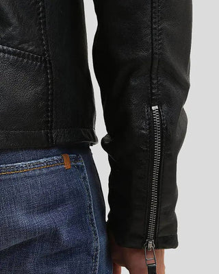 Men's Jose Black Leather Racer Jacket – view 5