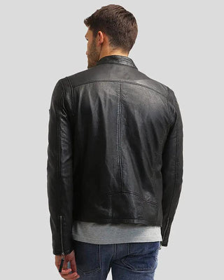 Men's Jose Black Leather Racer Jacket – view 6