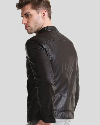 Men's Mark Black Lambskin Leather Racer Jacket – view 3