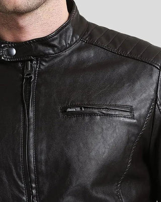 Men's Mark Black Lambskin Leather Racer Jacket – view 4