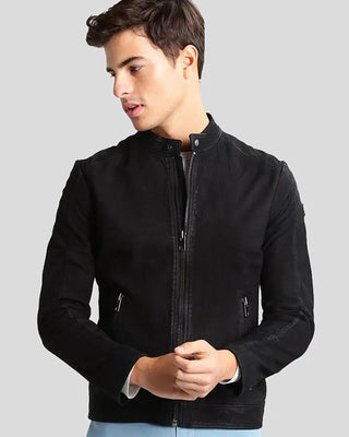 Men's Rey Black Suede Racer Leather Jacket