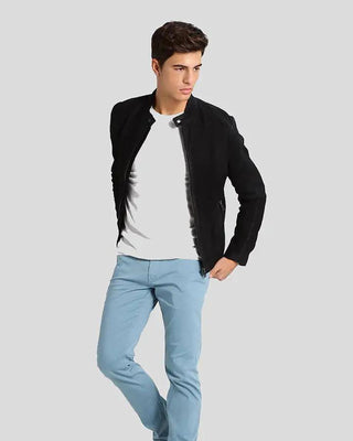 Men's Rey Black Suede Racer Leather Jacket – view 2