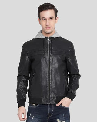 Men's Brice Black Hooded Leather Jacket