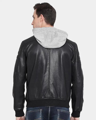 Men's Brice Black Hooded Leather Jacket – view 2