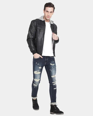Men's Brice Black Hooded Leather Jacket – view 4