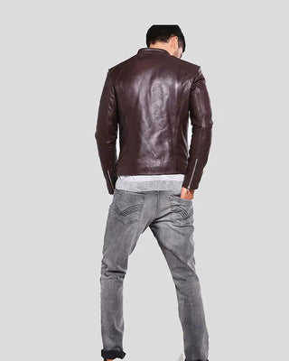 Men's Joey Brown Leather Racer Jacket – view 3